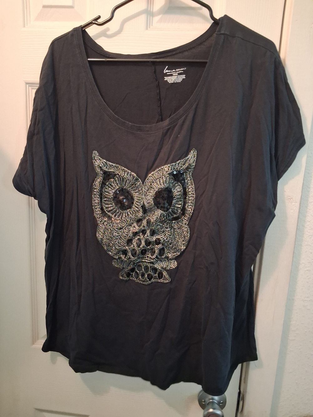Lane Bryant Black Embellished Owl Tee